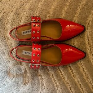 Steve Madden Red Patent Flats with Studded Strap
